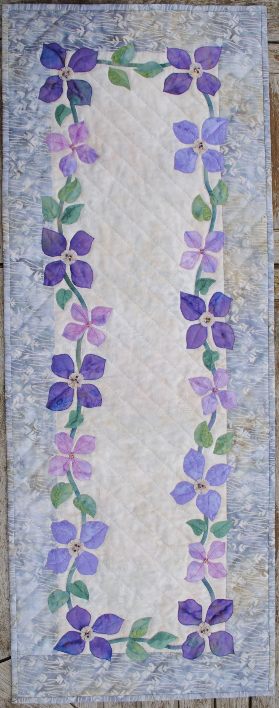 Runner Order Clematis runner Pattern £7.00 @ Table applique patterns Qty : machine table Runner Order Clematis runner Pattern £7.00 @ Table applique patterns Qty : machine table